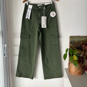 Go Go Jeans Green Women’s High Rise Wide Leg Cargo Denim Jeans Size 7/28